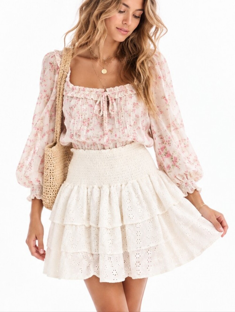 Aqua Girls White Eyelet Tier Skirt Romantic Style